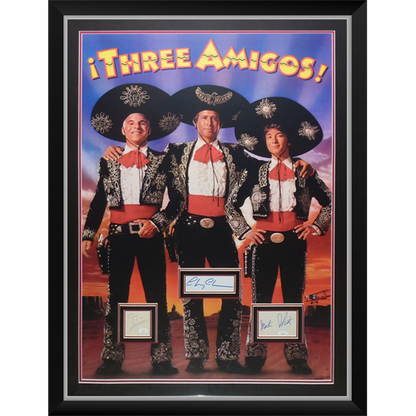 Three Amigos Full-Size Movie Poster Deluxe Framed with Steve Martin, Chevy Chase And Martin Short Autographs - JSA