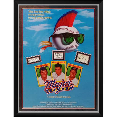 Major League Full-Size Movie Poster Deluxe Framed with Charlie Sheen , Tom Berenger And Corbin Bernsen Autographs - JSA