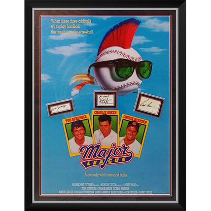 Major League Full-Size Movie Poster Deluxe Framed with Charlie Sheen, Tom Berenger And Corbin Bernsen Autographs - JSA