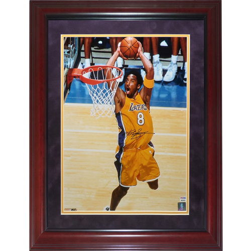 Kobe Bryant Autographed Los Angeles Lakers (Dunking) Deluxe Framed 16x20 Photo Suede Matting - PSADNA