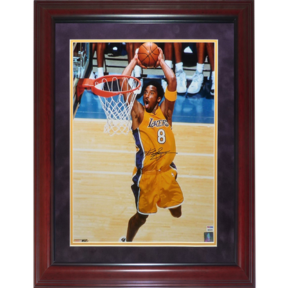 Kobe Bryant Autographed Los Angeles Lakers (Dunking) Deluxe Framed 16x20 Photo Suede Matting - PSADNA