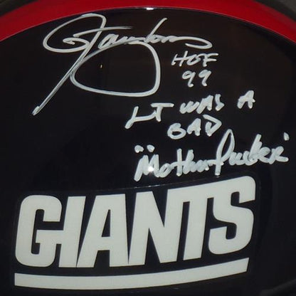 Lawrence Taylor Autographed New York Giants (Throwback) Deluxe Full-Size Replica Helmet w/ LT was a Bad M* F* Inscription - JSA