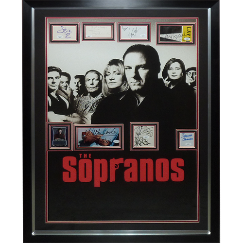 Sopranos Full-Size TV Poster Deluxe Framed with 8 Cast Autographs - JSA