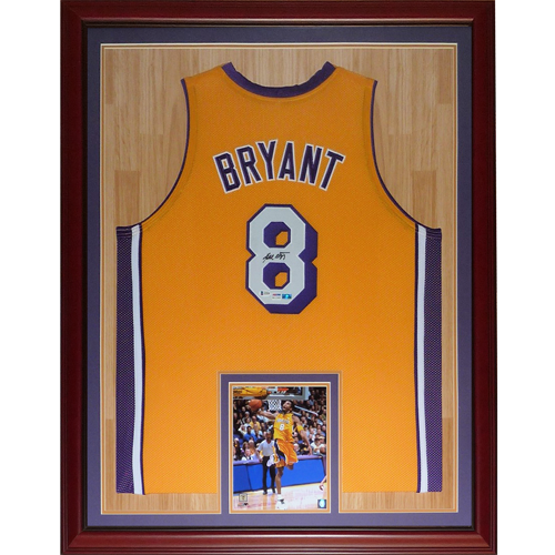 Kobe Bryant Autographed Los Angeles (Yellow #8) Deluxe Framed Jersey - PSADNA, Beckett Letter