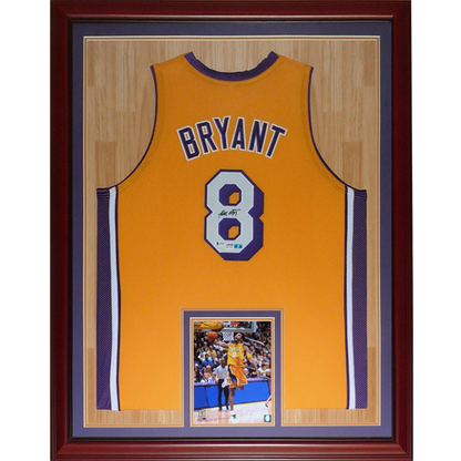 Kobe Bryant Autographed Los Angeles (Yellow #8) Deluxe Framed Jersey - PSADNA, Beckett Letter