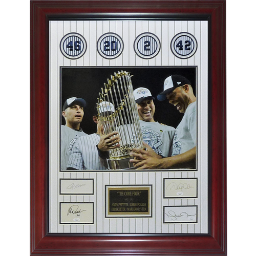 Derek Jeter , Andy Pettitte , Jorge Posada And Mariano Rivera Autographed New York Yankees (Core Four) Deluxe Framed Cut Piece with Patches – JSA