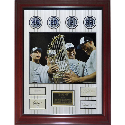 Derek Jeter, Andy Pettitte, Jorge Posada And Mariano Rivera Autographed New York Yankees (Core Four) Deluxe Framed Cut Piece with Patches - JSA