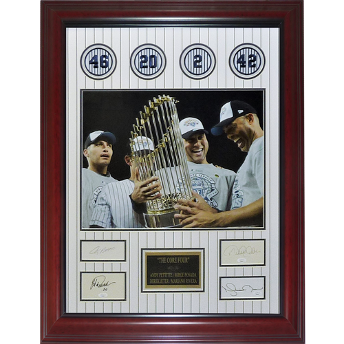 Derek Jeter, Andy Pettitte, Jorge Posada And Mariano Rivera Autographed New York Yankees (Core Four) Deluxe Framed Cut Piece with Patches - JSA