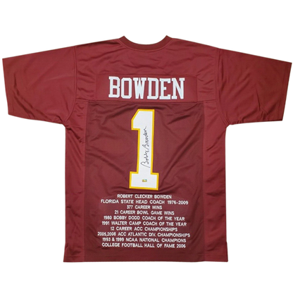 Bobby Bowden Autographed Florida State FSU (Garnet #1) Custom Stat Jersey