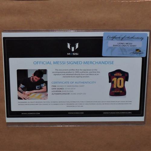 Lionel Messi Autographed FC Barcelona (19-20 Home #10) Deluxe Framed Soccer Jersey - Icons COA