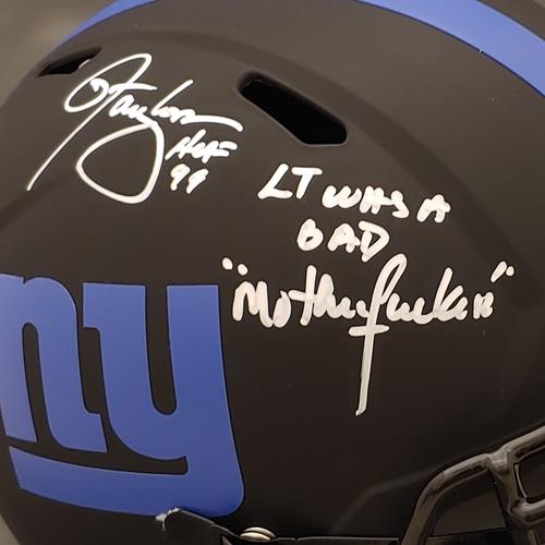 Lawrence Taylor Autographed New York Giants (ECLIPSE Alternate) Deluxe Full-Size Replica Helmet w/ LT was a Bad M* F* Inscription - Beckett Witness