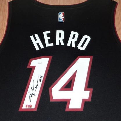 Tyler Herro Autographed Miami Heat (Black #14) Deluxe Framed NBA Jersey - JSA