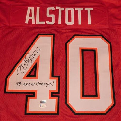 Mike Alstott Autographed Tampa Bay (Red #40) Custom Jersey w/ SB XXXVII Champs - Beckett