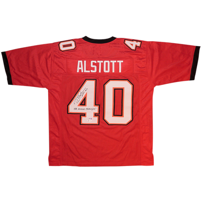 Mike Alstott Autographed Tampa Bay (Red #40) Custom Jersey w/ SB XXXVII Champs - Beckett