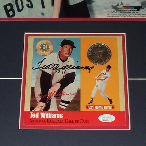 Ted Williams Autographed Boston Red Sox Legends of Baseball Silver Coin Cachet Deluxe Framed with Collage11x14 Photo - JSA