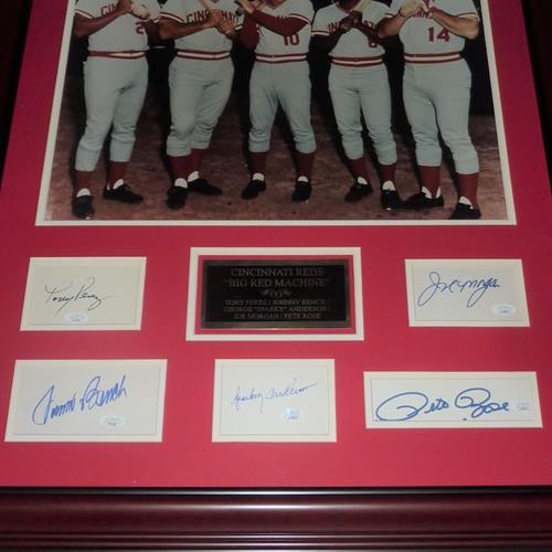 Cincinnati Reds Big Red Machine Deluxe Framed 16x20 Photo Piece with Autographs - Anderson, Bench, Morgan, Perez, Rose - JSA