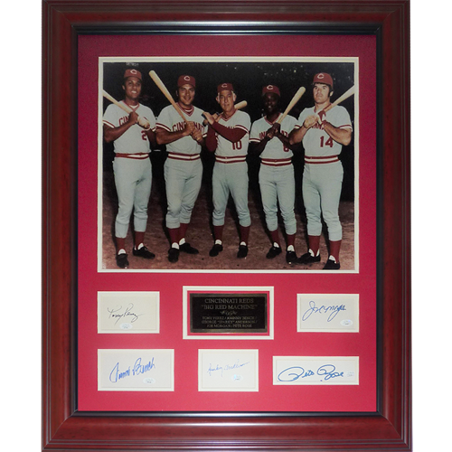 Cincinnati Reds Big Red Machine Deluxe Framed 16x20 Photo Piece with Autographs - Anderson, Bench, Morgan, Perez, Rose - JSA