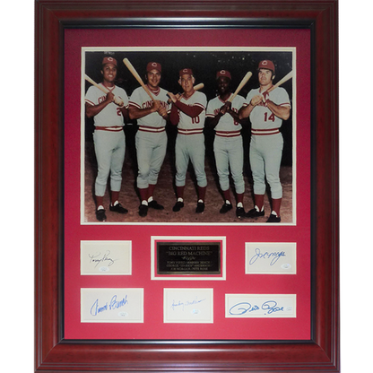 Cincinnati Reds Big Red Machine Deluxe Framed 16x20 Photo Piece with Autographs - Anderson, Bench, Morgan, Perez, Rose - JSA
