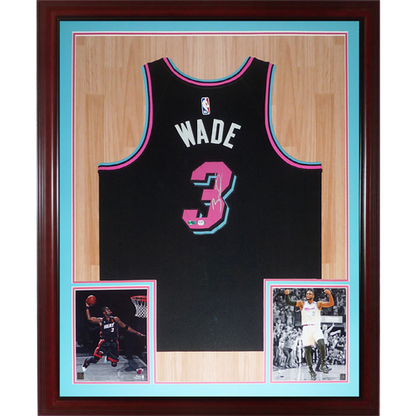 Dwyane Wade Autographed Miami Heat (Black Vice #3) Deluxe Framed Jersey - PSA