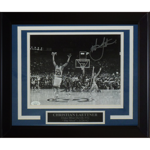 Christian Laettner Autographed Duke Blue Devils (The Shot Celebration BW) Framed 8x10 Photo - JSA