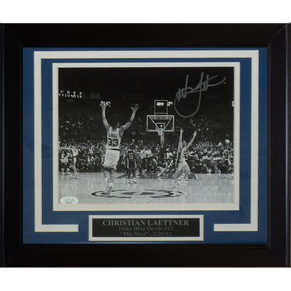Christian Laettner Autographed Duke Blue Devils (The Shot Celebration BW) Deluxe Framed 8x10 Photo - JSA