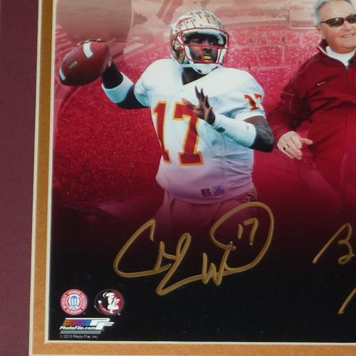 Bobby Bowden , Charlie Ward And Chris Weinke Autographed Florida State FSU Seminoles (Collage) Framed 8x10 Photo