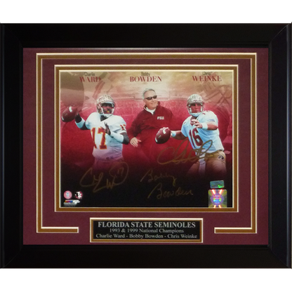 Bobby Bowden, Charlie Ward And Chris Weinke Autographed Florida State FSU Seminoles (Collage) Framed 8x10 Photo