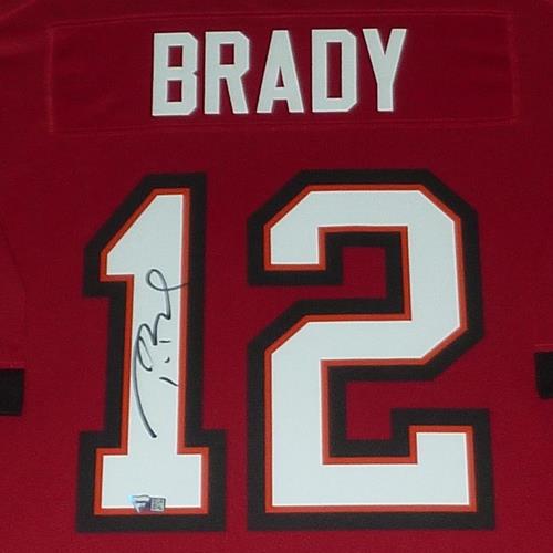 Tom Brady Autographed Tampa Bay Buccaneers (Red #12) Deluxe Framed Jersey - Fanatics