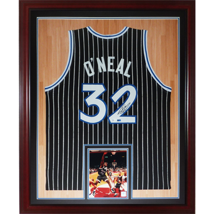 Shaquille O'Neal Autographed Orlando Magic (Black Pinstripe #32) Deluxe Framed Jersey - Beckett