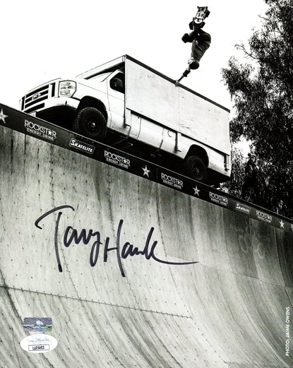 Tony Hawk Autographed Skateboarding (BW Van Invert) 8x10 Photo - JSA