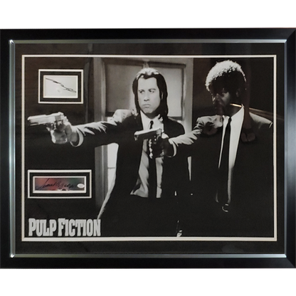 Pulp Fiction Duo with Guns Full-Size Movie Poster Deluxe Framed with John Travolta And Samuel L. Jackson Autographs - JSA