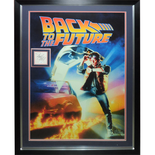 Back To The Future Full-Size Movie Poster Deluxe Framed with Michael J Fox Autograph - JSA