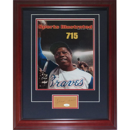 Hank Aaron Autographed Atlanta Braves 715th Home Run Sports Illustrated Cover 11x14 Deluxe Framed Piece - JSA