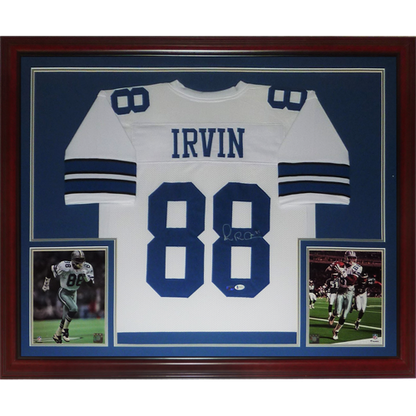 Michael Irvin Autographed Dallas Cowboys (White #88) Deluxe Framed Jersey - Beckett