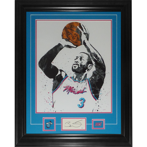 Dwyane Wade Autographed Miami Heat 11x14 Splash Art Deluxe Framed Piece - JSA