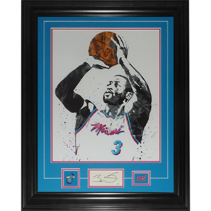 Dwyane Wade Autographed Miami Heat 11x14 Splash Art Deluxe Framed Piece - JSA