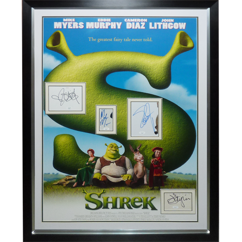 Shrek Full-Size Movie Poster Deluxe Framed with Mike Myers, Eddie Murphy, Cameron Diaz And John Lithgow Autographs - JSA