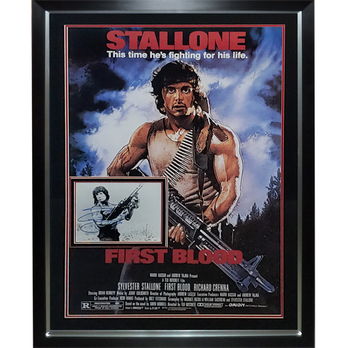 Rambo Full-Size Movie Poster Deluxe Framed with Sylvester Stallone Autographed 8x10 Photo - JSA