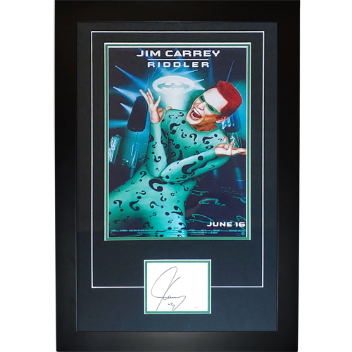 Batman The Riddler 11x17 Movie Poster Deluxe Framed with Jim Carrey Autograph - JSA
