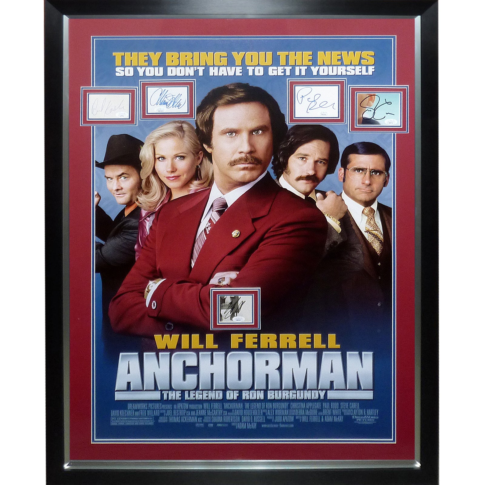 Anchorman Full-Size Movie Poster Deluxe Framed with Will Ferrell, Carell, Rudd, Applegate and Koechner Autographs - JSA