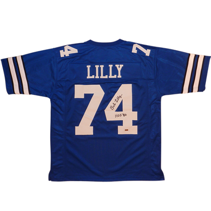 Bob Lilly Autographed Dallas (Blue #74) Custom Jersey w/ HOF 80 - JSA