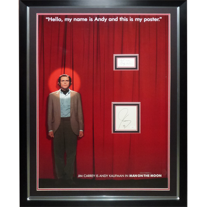 Man On The Moon Full-Size Movie Poster Deluxe Framed with Andy Kaufman and Jim Carrey Autographs - JSA