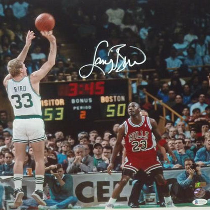 Larry Bird Autographed Boston Celtics (vs Michael Jordan) Framed 16x20 Photo - Beckett