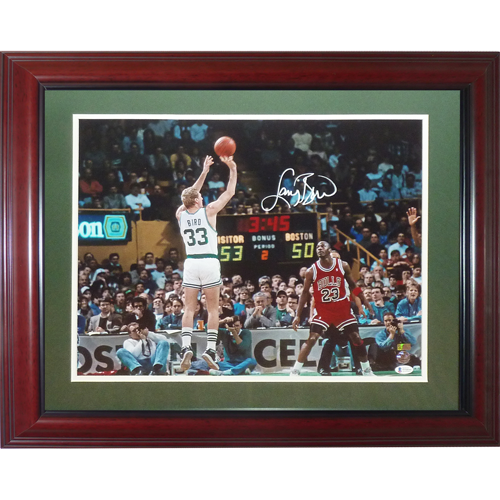 Larry Bird Autographed Boston Celtics (vs Michael Jordan) Framed 16x20 Photo - Beckett