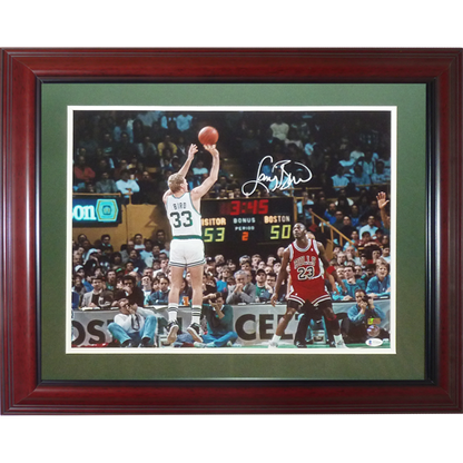 Larry Bird Autographed Boston Celtics (vs Michael Jordan) Framed 16x20 Photo - Beckett