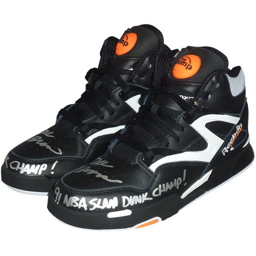 Dee Brown Autographed Pair of Reebok Pump Shoes w/ 91 NBA Slam Dunk Champ - Both Shoes Signed and Box Signed - JSA