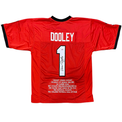 Vince Dooley Autographed Georgia (Red #1) Custom STAT Jersey - JSA