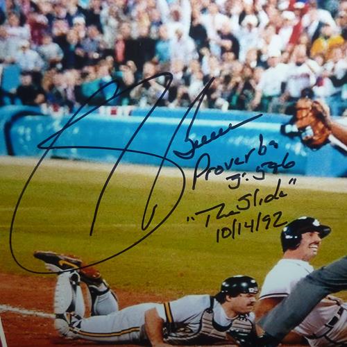 Sid Bream Autographed Atlanta Braves (NLCS Slide) Framed 8x10 Photo w/ The Slide