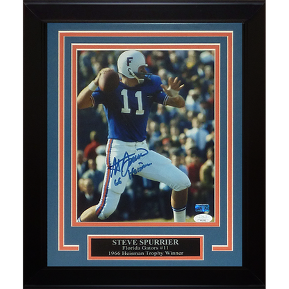Steve Spurrier Autographed Florida Gators (Action) Deluxe Framed 8x10 Photo w/ 66 Heisman - JSA