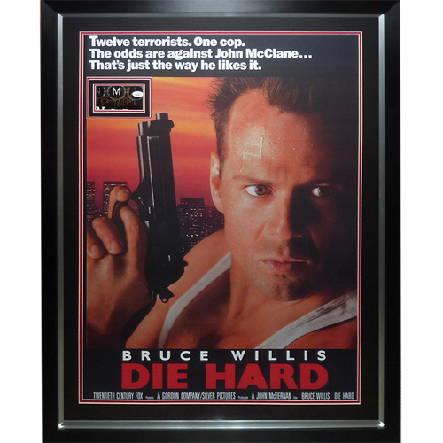 Die Hard Full-Size Movie Poster Deluxe Framed with Bruce Willis Autograph - JSA